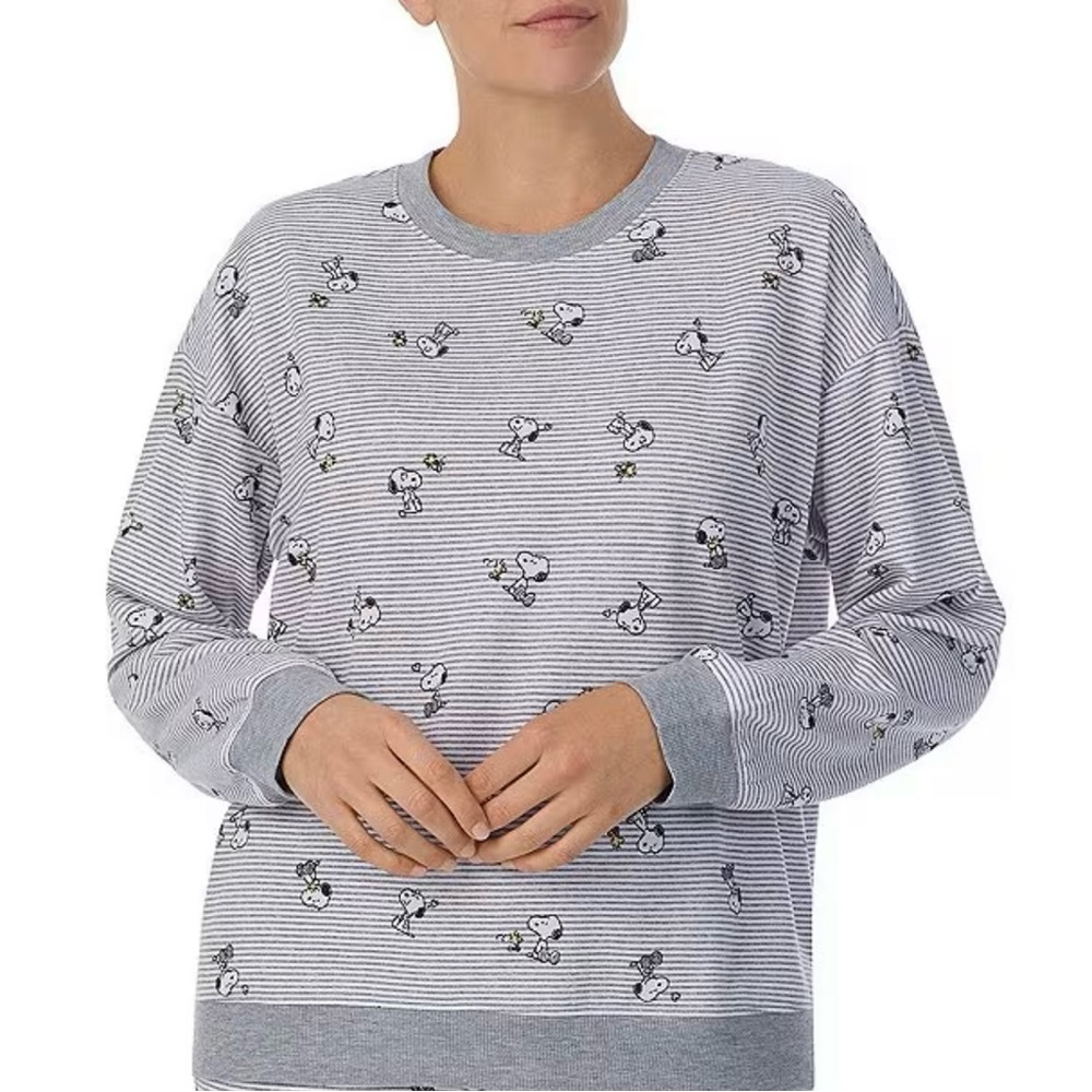 Peanuts | NEW Snoopy Stripe Terry Long Sleeve Round Neck Coordinating Top Size L